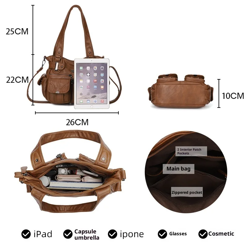 

PU Leather Women Shoulder Bag Luxury Designer Tote Handbags Messenger Crossbody Bags Women's Large Capacity Shoulder Purse