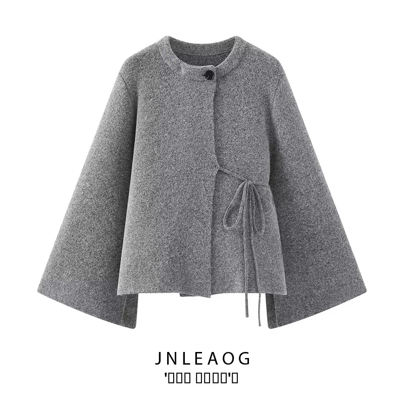 

Faionable Knitted Split Sve Coat JNLEAOG Women's Autumn New Sle All-Match Design Sense Long Sve Polyester Coat