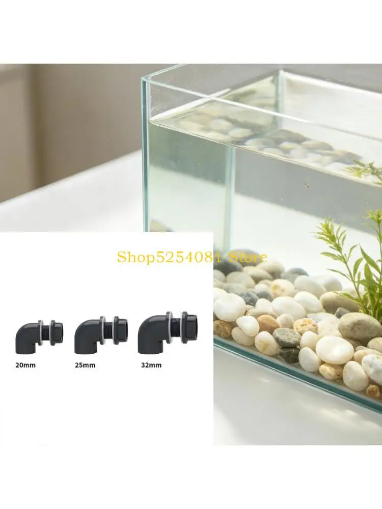 AXYC PVC Screw-On Wall Elbow Piece, 90 Degree Black Unit with Locknut Washers for Aquarium-Side Section Changes at Wall Openings