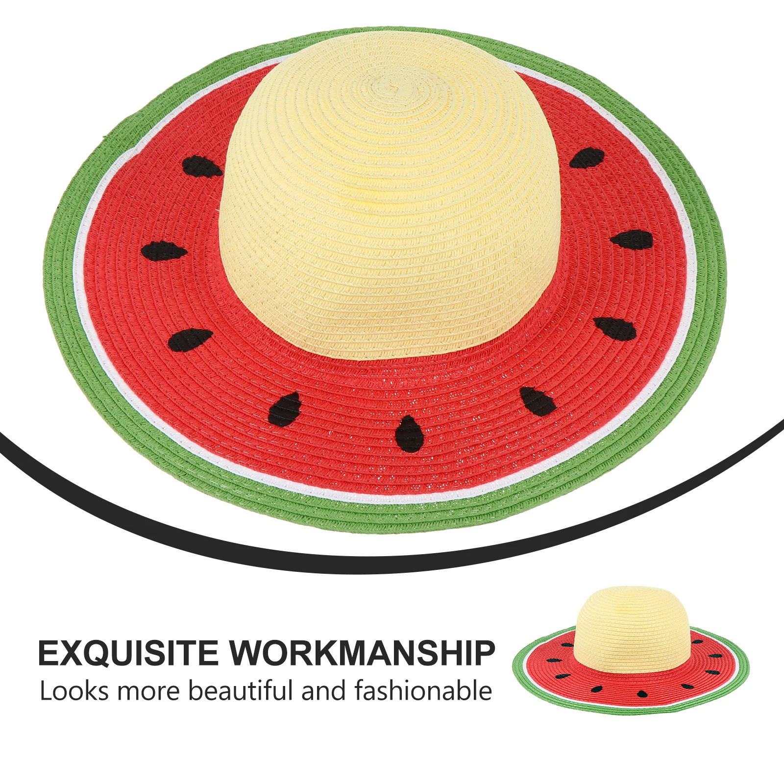 

Straw Sunhat Kids Summer Fruit Pattern Baby Girls Grass Hats Children Vacation Wide Brim Durable Outdoor Practical Watermelon