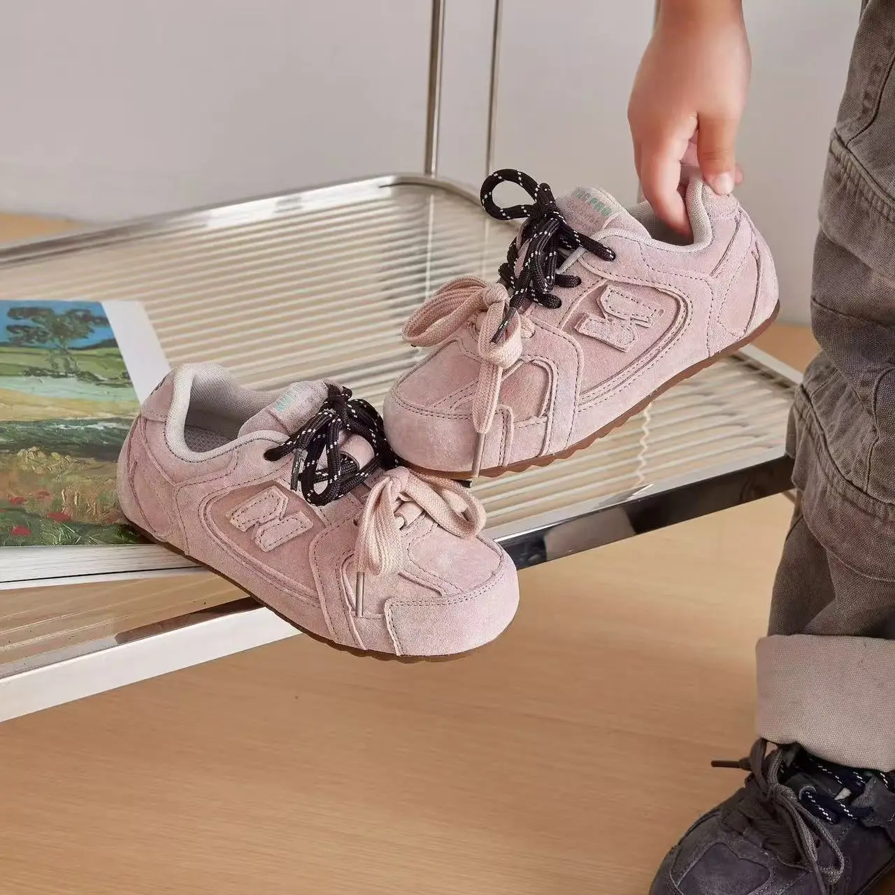Autumn Children's Boys Girls Microfiber Leather Thin Bottom Running Shoes Kid Toddler Two-tone Shoelaces Non-slip Training Shoes