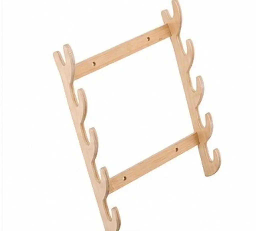 Solid Wood Wall Mount Display Rack 5 Tier Wall Hanging Stand for Swords Flutes Archery Bows Fishing Rods Elegant Home