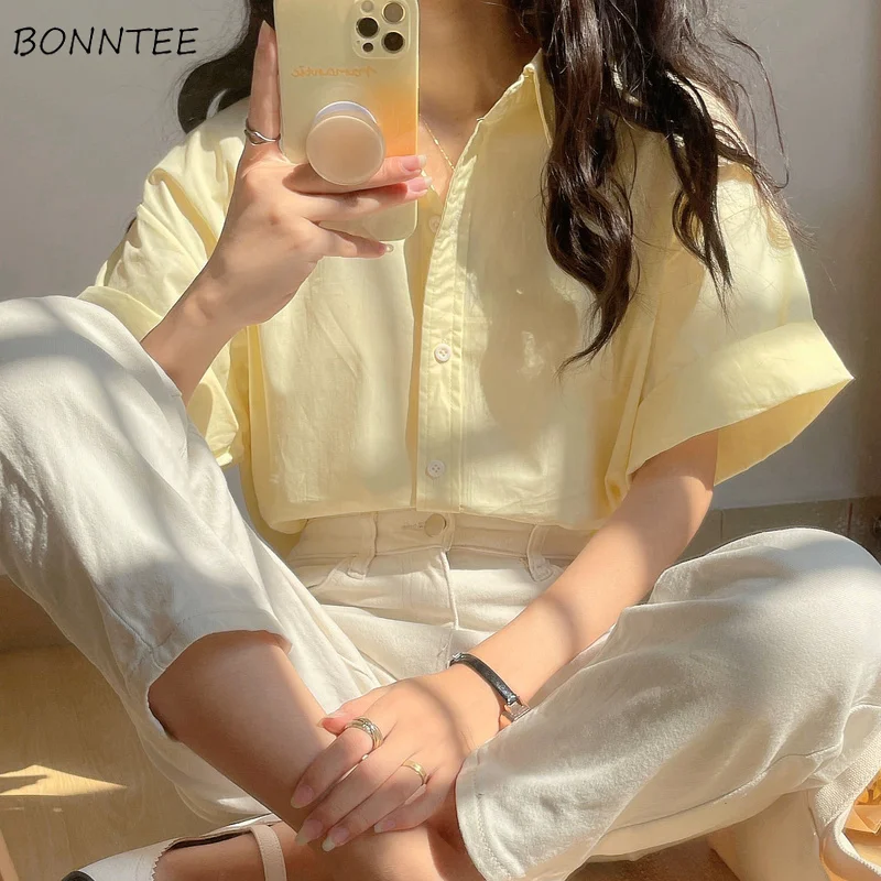 Shirts Women Summer Simple Basic Loose Cozy College Teens Ins Hot Sale Korean Style Daily Casual BF Chic Female Popular Solid