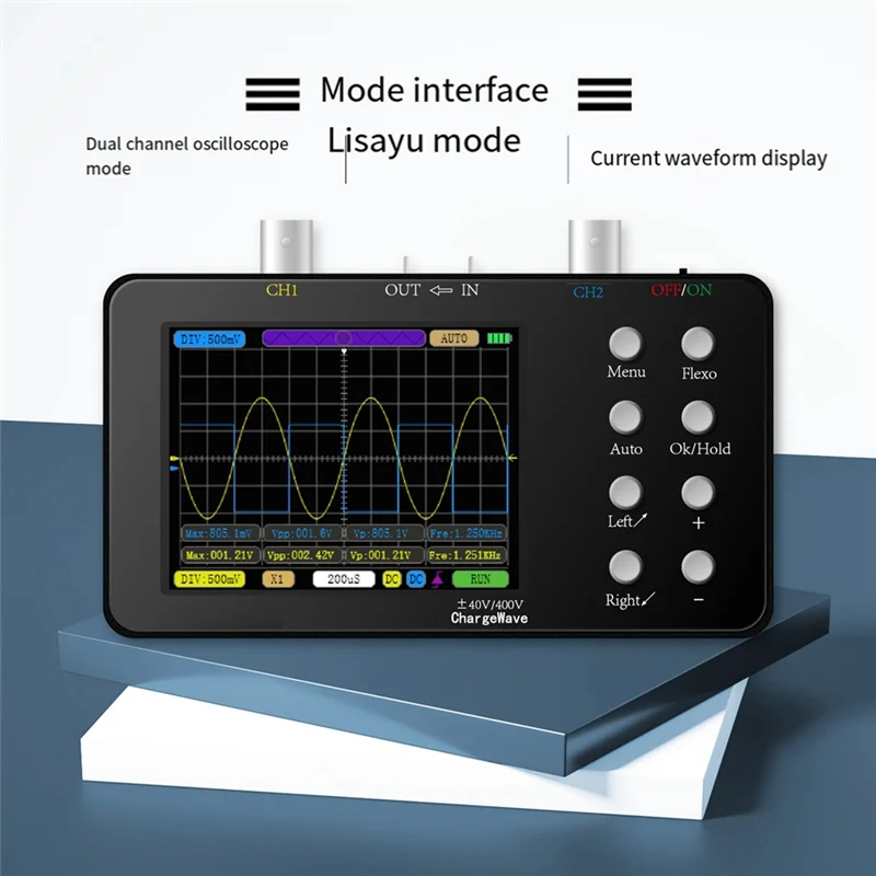 AUAU-Dual-Channel Digital Oscilloscope 50M Sampling Rate High-Performance Handheld Small Oscilloscope 3.2Inch LCD Display