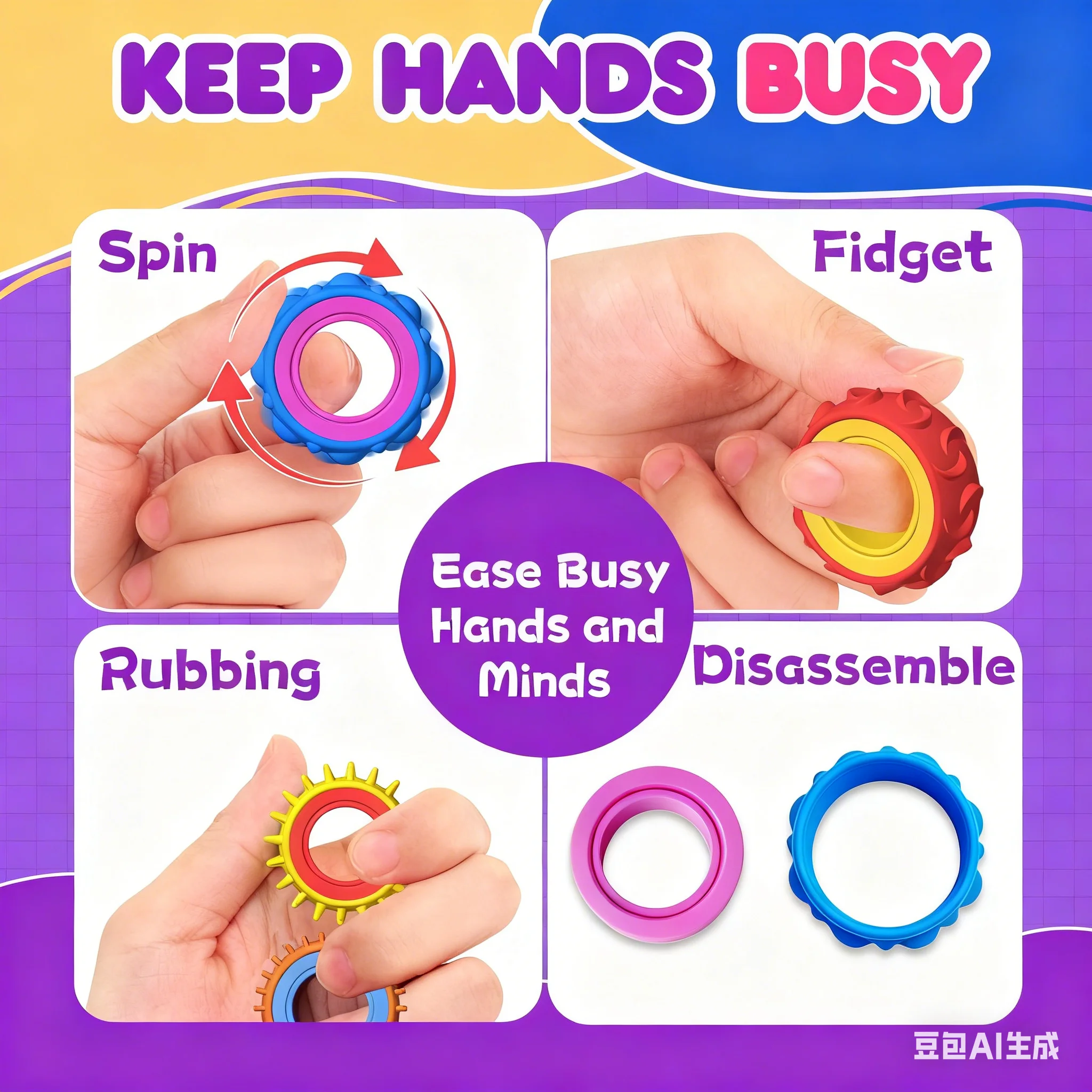 Kinder-Sensorik-Ring Gyro Dekompressionsspielzeug Drehbarer Sensorik-Ring Fidget-Spielzeug Autismus-Sensorikspielzeug Spinner – Detail 6