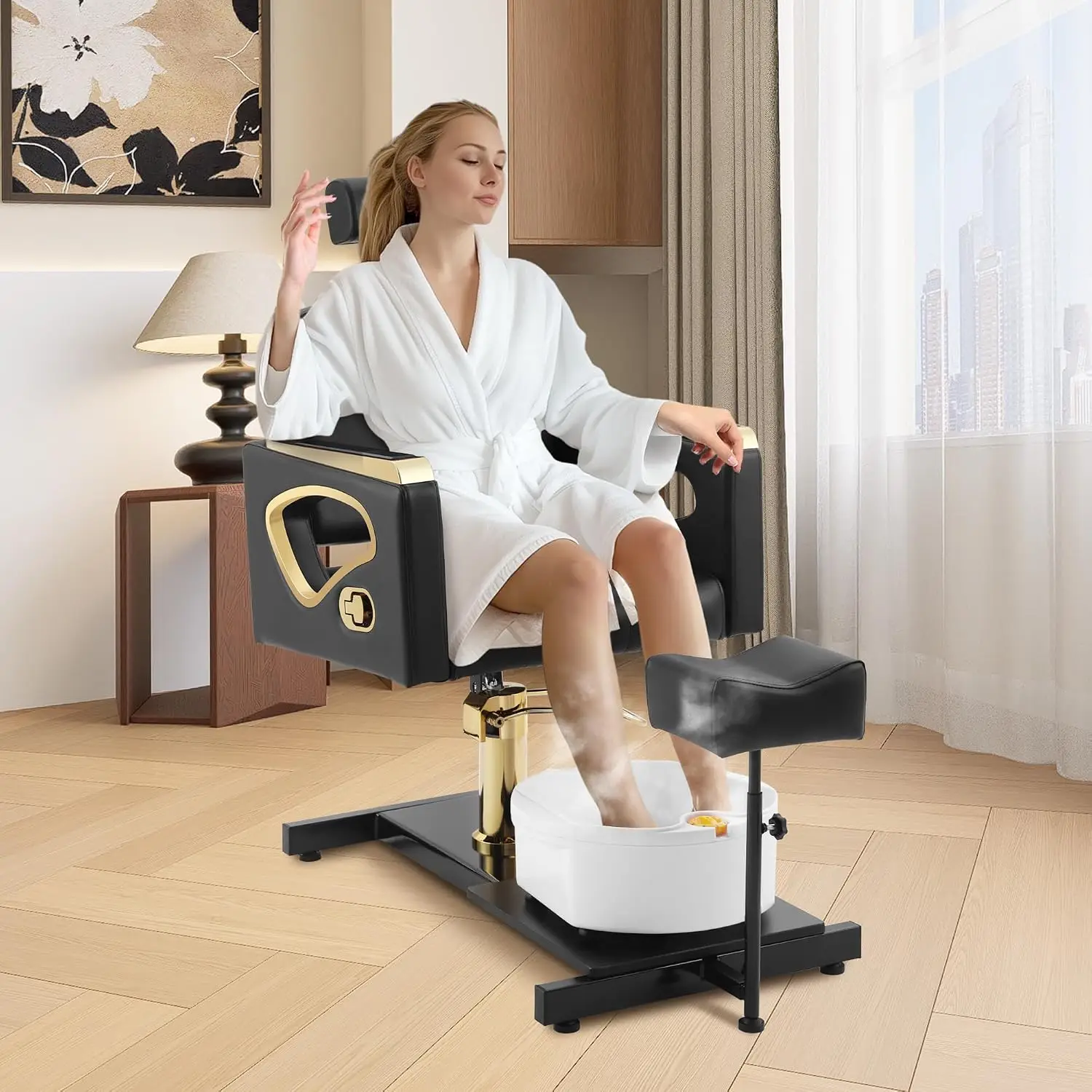 Pedicure Chair for Nail Tech, Plumbless Pedicure Chair No Plumbing for Feet, Hydraulic Reclining Foot Station Unit Stand with Ma