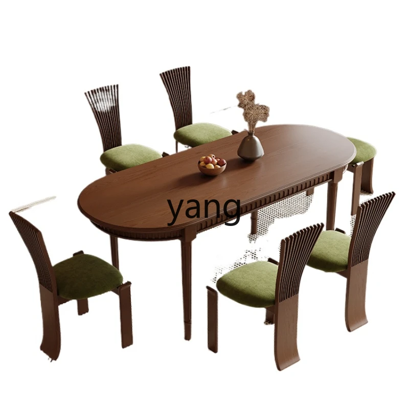 

YJQ medieval ash wood solid wood dining table home retro restaurant simple log oval long table