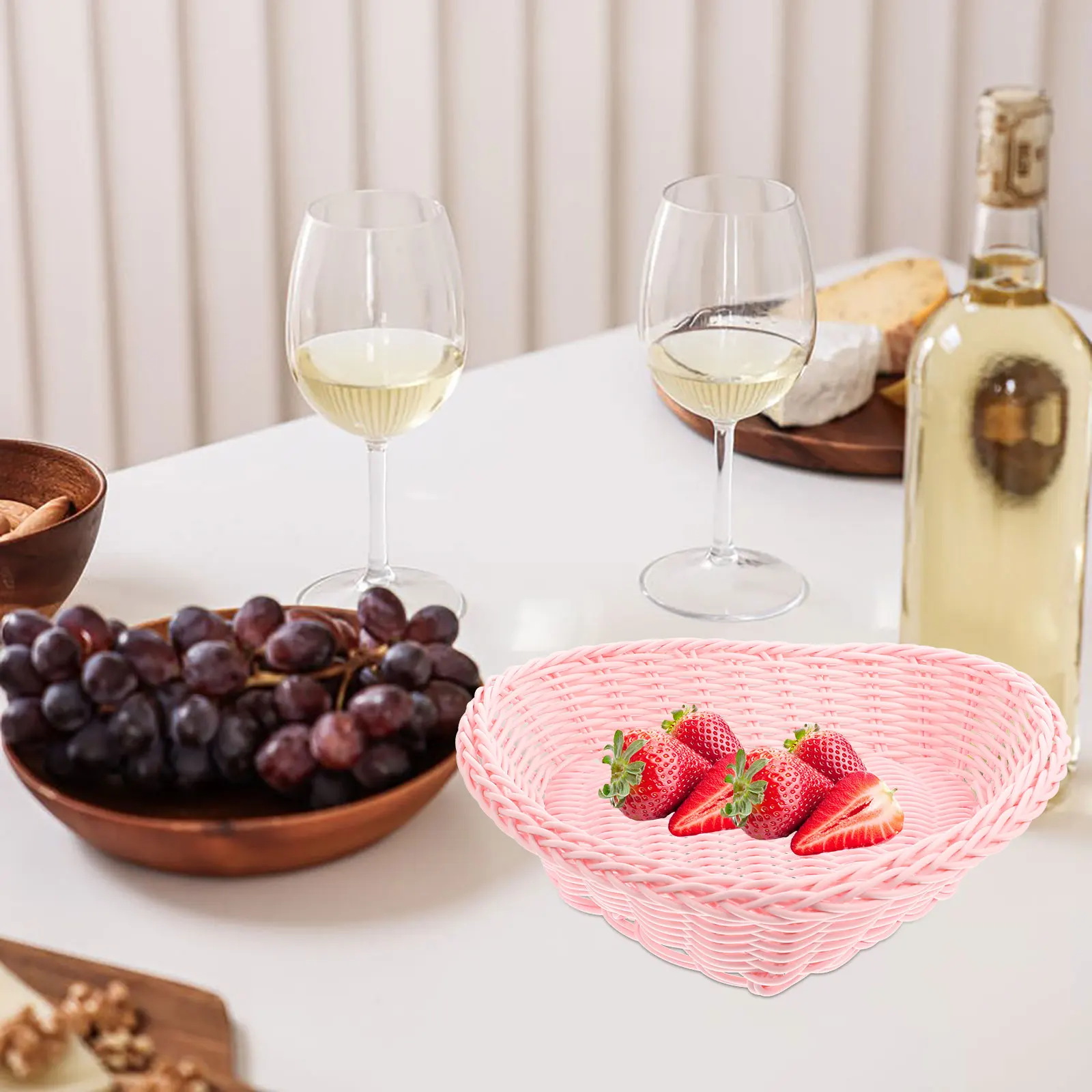 

Heart Shape Storage Baskets Woven Imitation Rattan Lightweight Decorative Fruit Vegetable Snacks Household Portable
