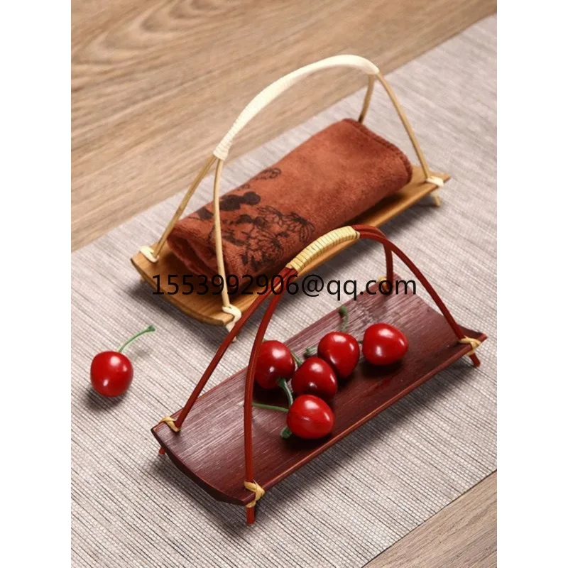 Bamboo products Bamboo woven dim sum fruit plate Tea handle Handmade retro basket Pastry Mini creative