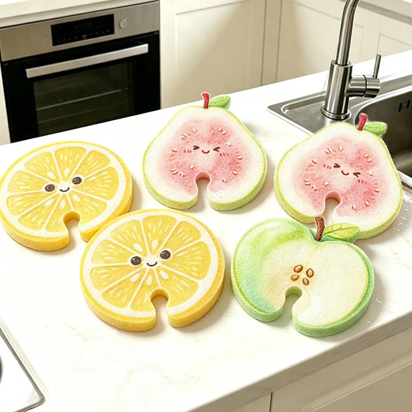 1PCS Kitchen Dishwashing Sponge Brush Set Cute Fruit Shaped Absorbent Cleaning Pads Multifunctional Scrubber for Plate Pot Pan