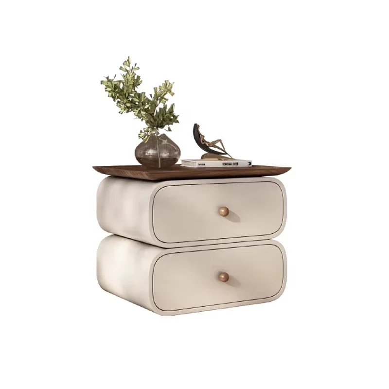 #Nordic Solid Wood Nightstands Double Drawer Storage Cabinet For Home European Bedroom Furniture Microfiber Leather Bedside Tabl
