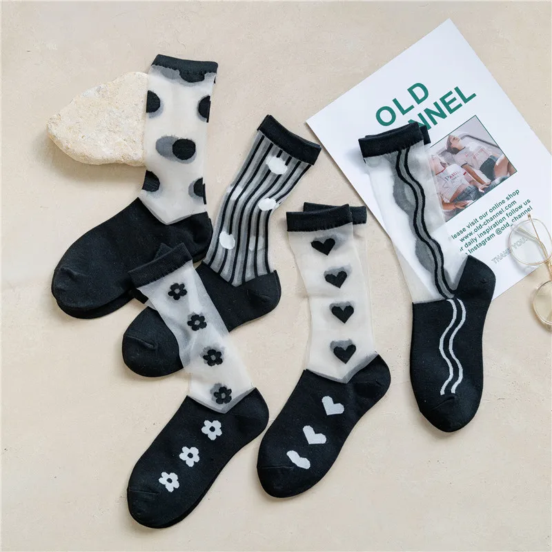 

5Pairs French Summer Romantic Black Cass JK Wind Women's Socks