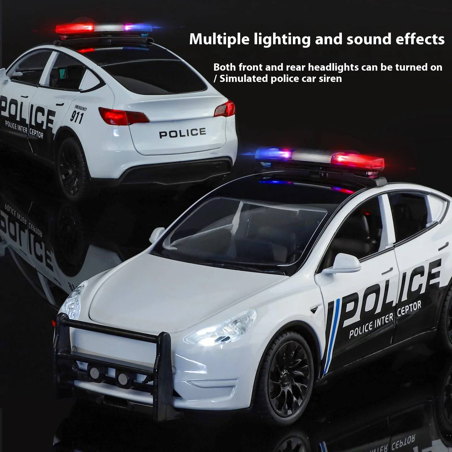 1:24 합금 경찰차 모델 Y 모델, 멋진 사운드와 조명, 절묘한 테이블 장식품, 자동차 모델 애호가를 위한 최고의 컬렉션