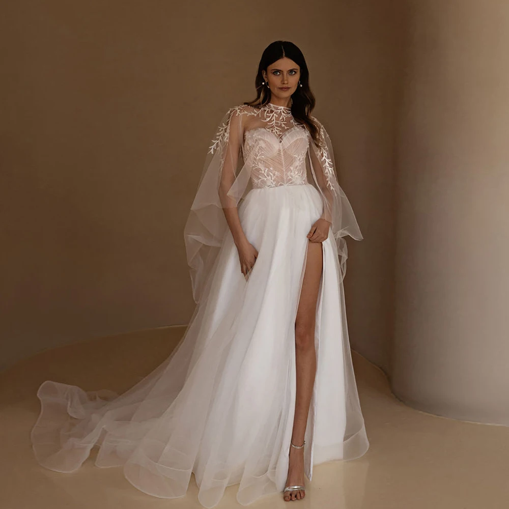 Elegant Side Slit Wedding Dresses with Lace Strapless Bridal Gowns for Women 2024 Summer Soft Tulle New Vestidos De Novia New