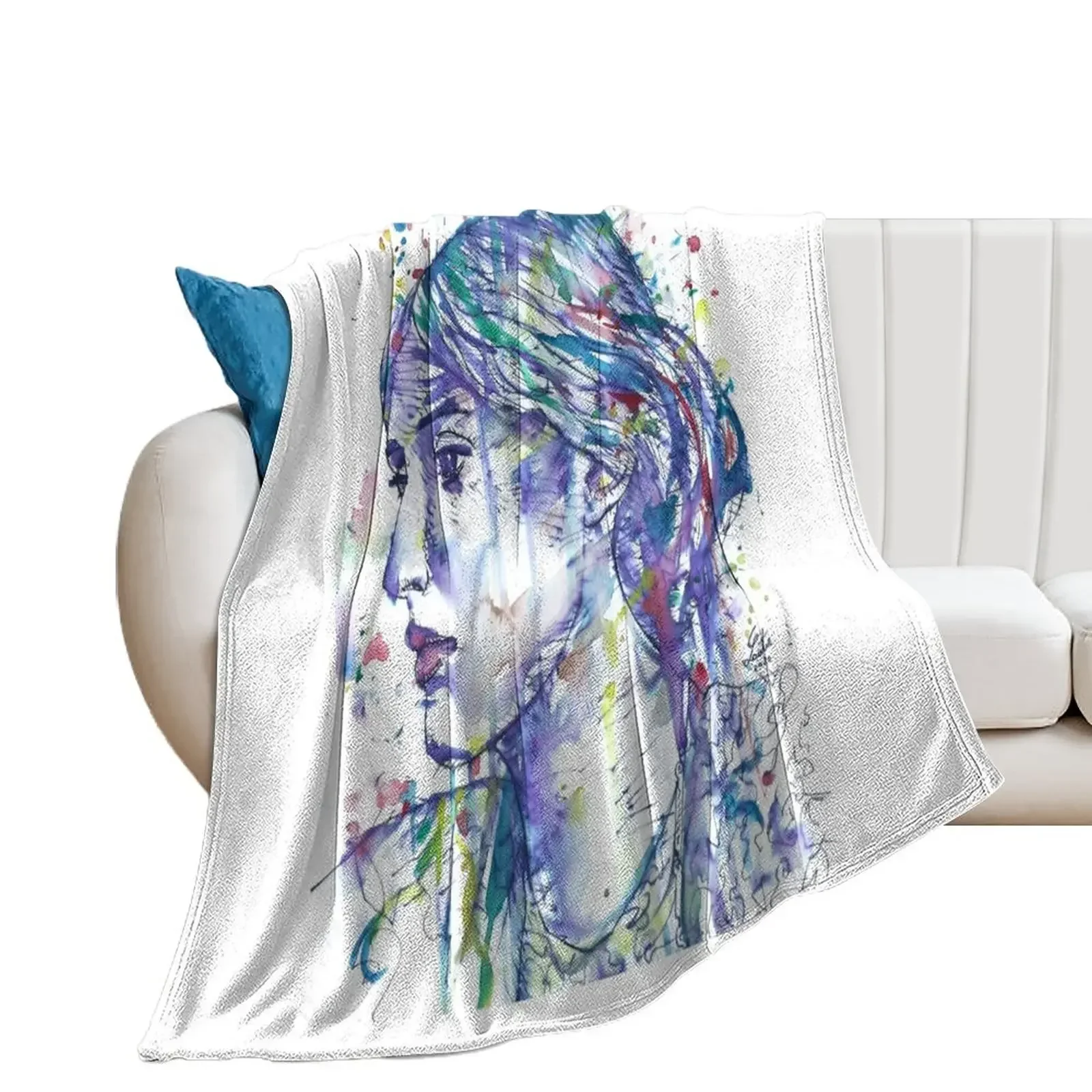 VIRGINIA WOOLF watercolor and ink portrait.1 Throw Blanket Bed linens Decorative Sofas Blankets For Sofas Blankets