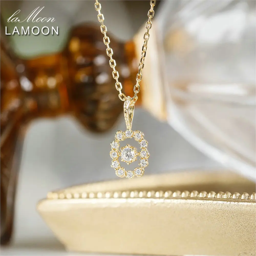 

LAMOON S925 Sterling Silver CZ Ellipse Hollow Out Pendant Necklace For Women Hollow Out Elegant Luxury Gold Vermeil Fine Jewelry