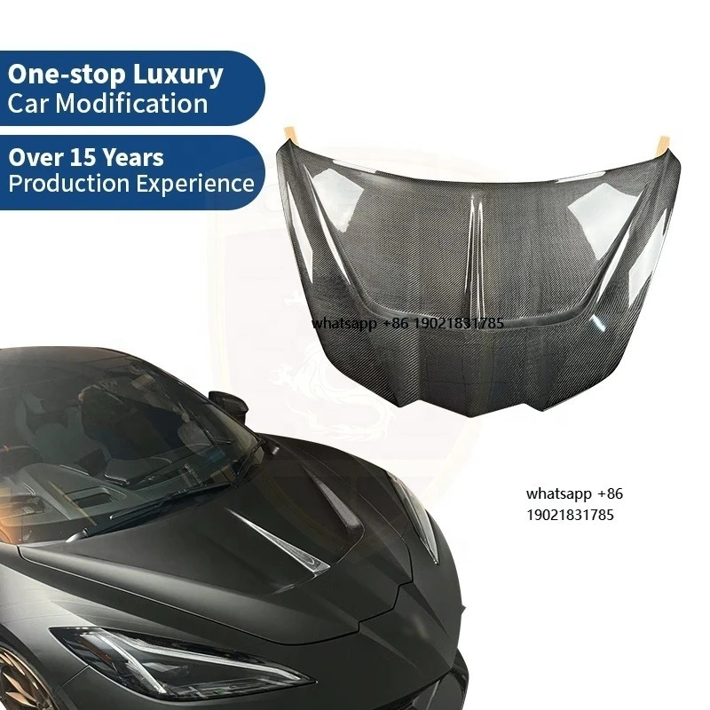 For  Corvette C8 Dry Carbon Fiber Engine Cover Front Hood Bonnet Trunk Lid Vehicle Accessories