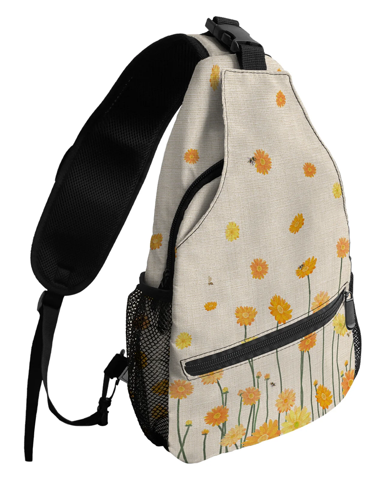 Yellow Daisy Flower And Bee Chest Bag for Men Women Casual Crossbody Bag Outdoor Travel Climb Waterproof Sling Bag