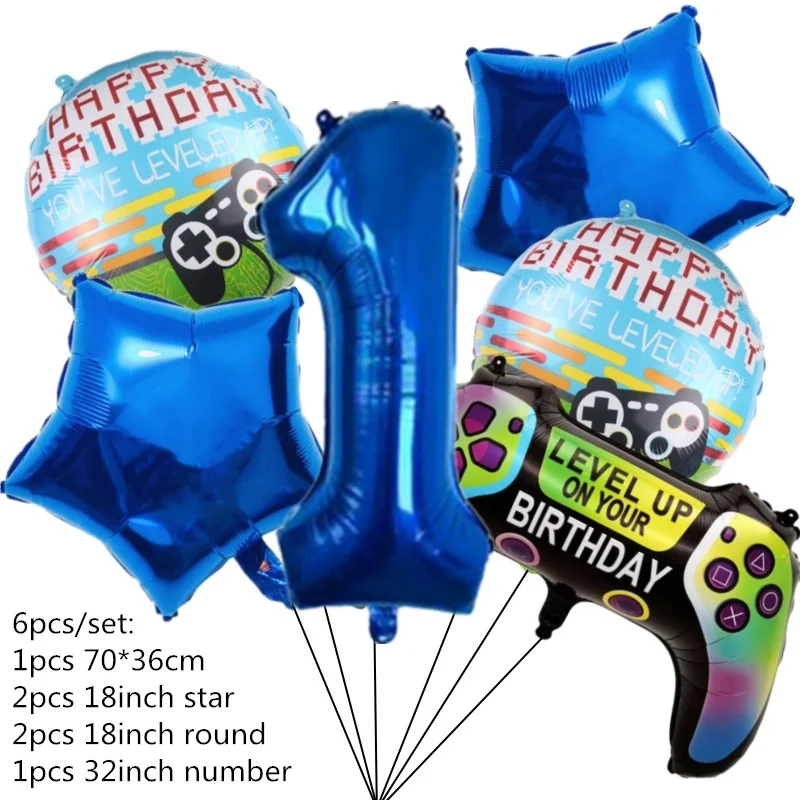 Videospiel Tischdecke Party Dekoration Geburtstag Lieferungen GamePad Thema Geschirr Set Glücklich Hintergrund Luftballons Deco Für Kinder Jungen – Detail 2