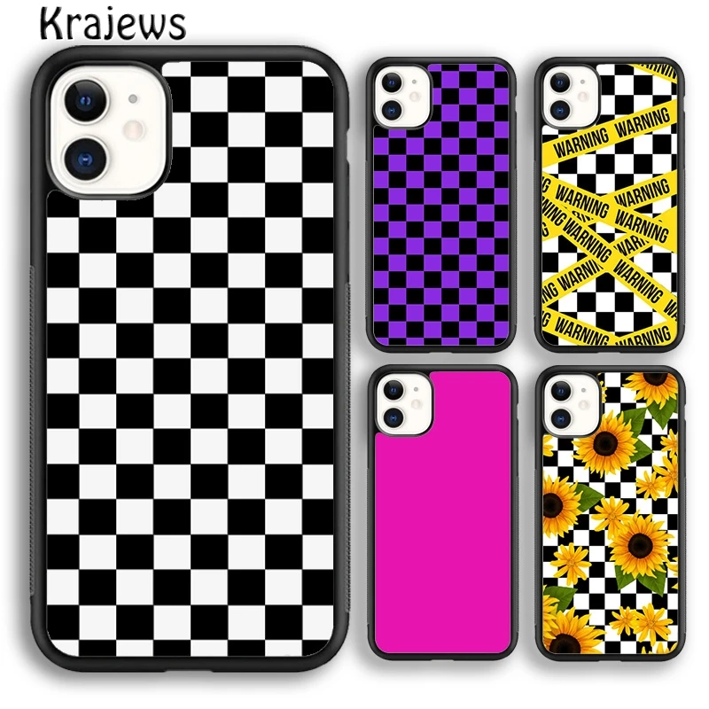 Krajews Checkerboard Checked Checke Phone Case For iPhone 16 15 SE2020 14 6 7 8 plus 11 12 13 pro max coque Shell Fundas