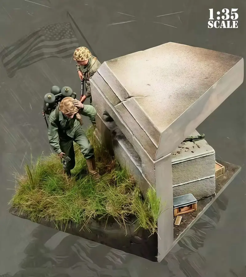 

1/35 US Marine Corps Bunker With Scene Bunker Gk Resin Micro Miniature Figure 3D Printed White Model Toy Unassembled Unpainted
