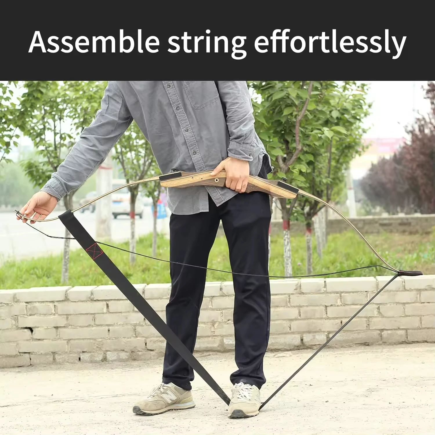 ecurve Bow Stringer Tool Polyester Bow String Installer Anti-Skid Pad for Longbow Traditional Hunting Target Bow