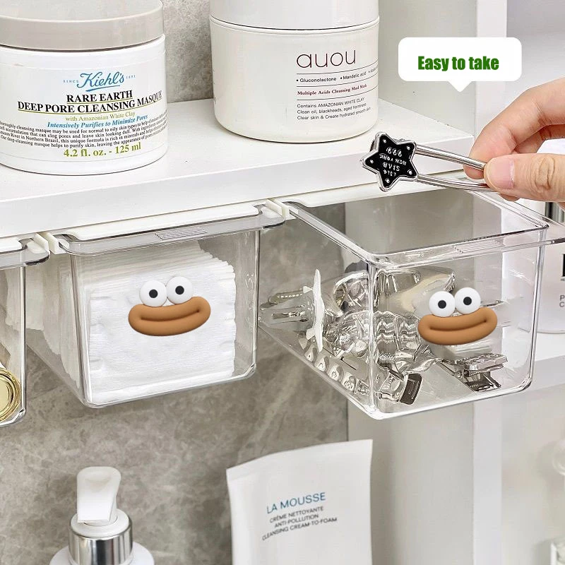 Drawer-Type Storage Box Under Mirror Cabinet Transparent Cartoon Toilet Cotton Bathroom Cabinet Drawer-Type Shelf