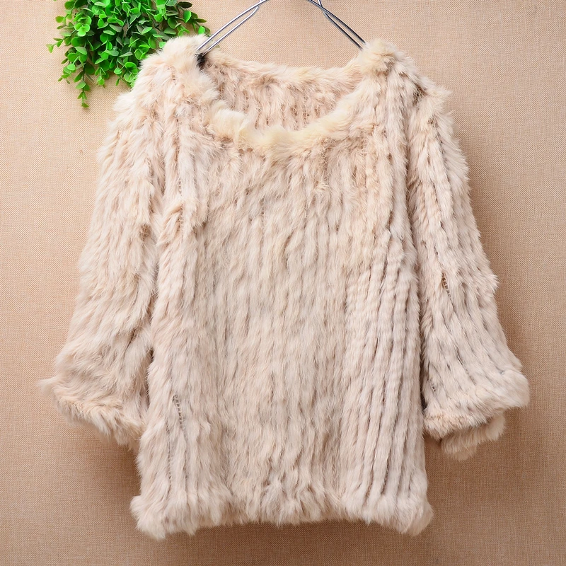 295 Women Spring Autumn Orange Hairy Angora Rabbit Hair Knitwear Inside O-Neck Long Lantern Sleeves Loose Sweater Jumper Pull