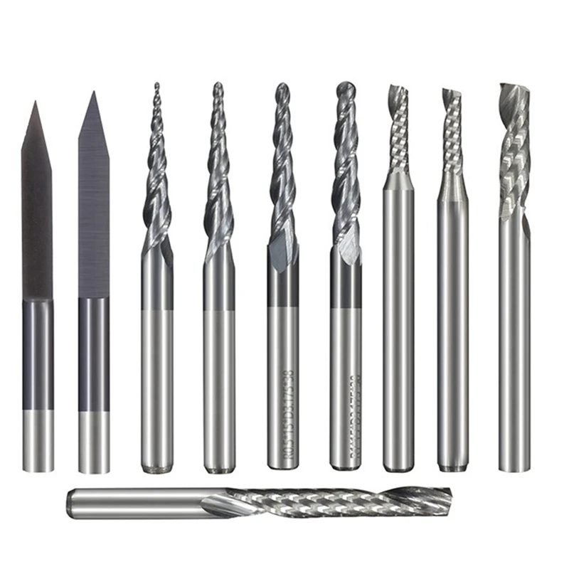 

10Pcs Solid Carbide Engraving Bits CNC Router Bits 3.175Mm Shank For Carving Carbide End Mill