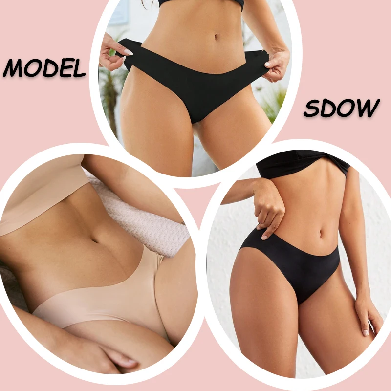 FINETOO 3PCS Seamless Panties for Women Sexy Ice Silk Underwear Soild Briefs Low Waist Comfortable Invisible Lingerie Intimates