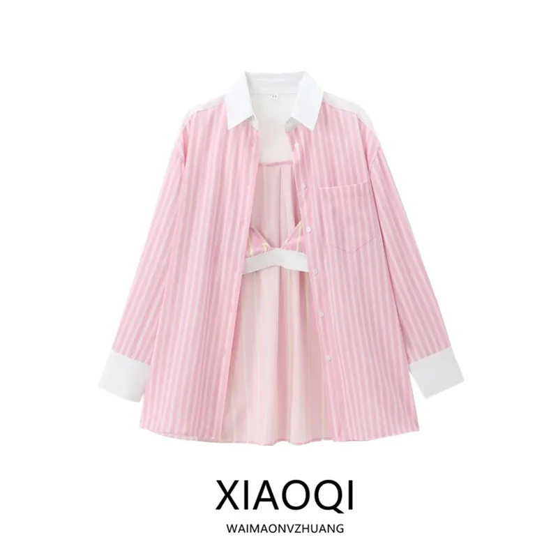 Biancheria intima lunga da donna in seta a righe Sve Csole Sle nuovo arrivo autunno 2024 vestibilità ampia versatile top casual