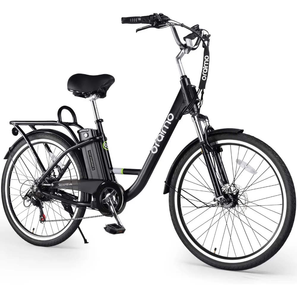 

Electric Bike for Adults 3.5H Fast Charge Removable Battery,350W(Peak 500W) 26" City Cruiser Ebike 2X Load Rear Rack,Air Saddle