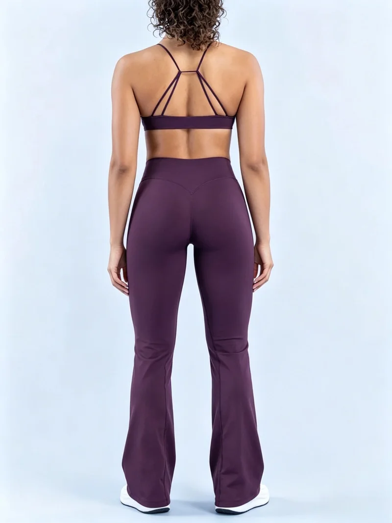 2 Piece Yoga Set Seamless Women Twist Front Sports Bra Vision Flares Leggings Sets Scrunch Butt Cross Waist Gym Flare Pants Set