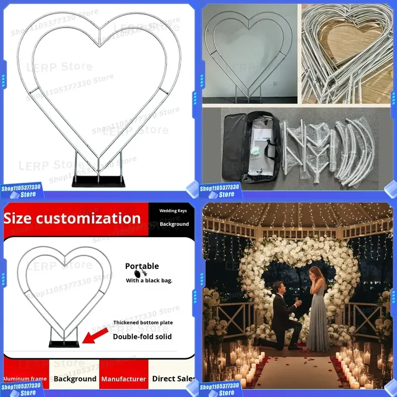 Aluminum Alloy Heart Shaped Arch Wedding Backdrop Stand for Birthday Party Proposal Decoration Event Stage Display Frame