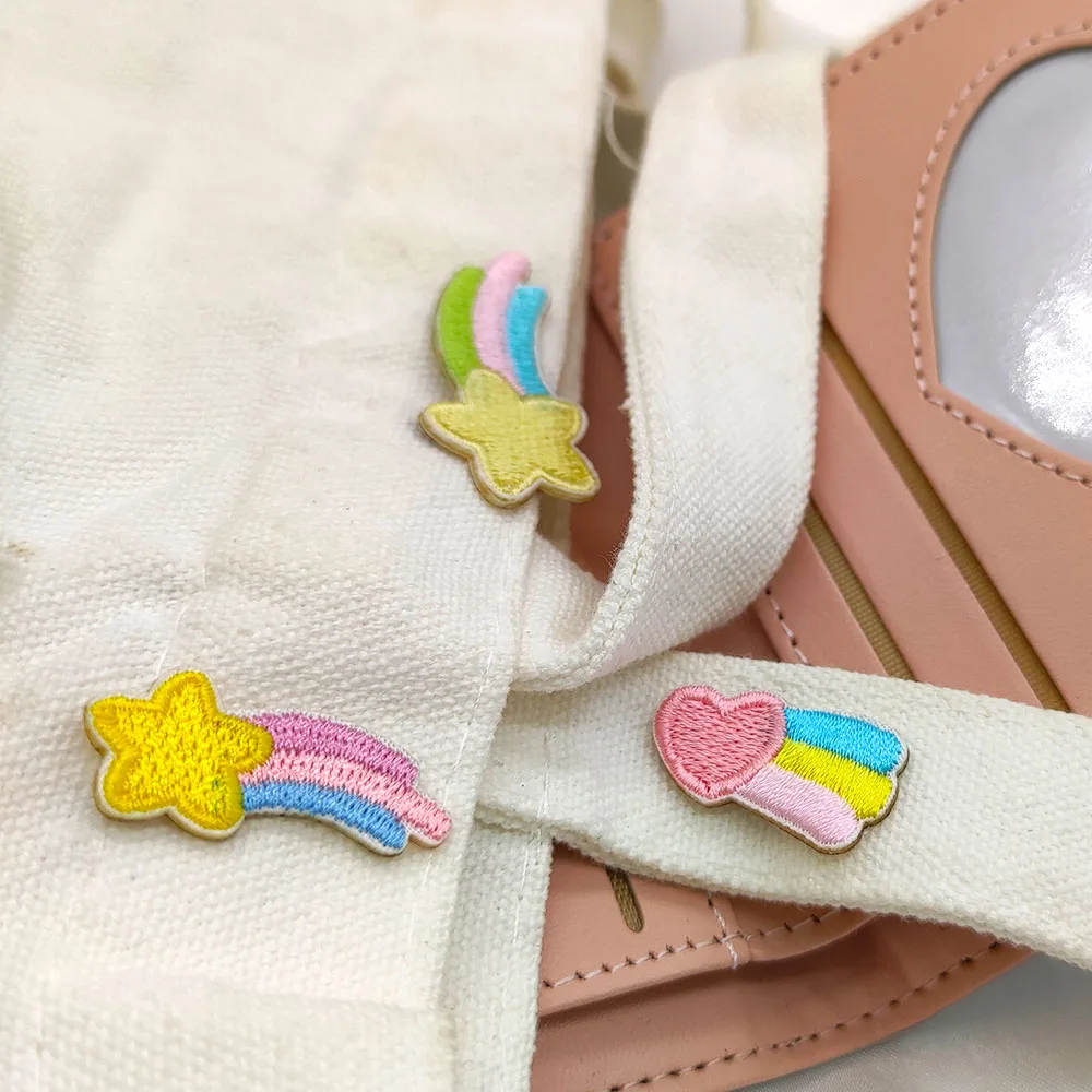 Pink Rainbow Meteor Self-adhesive Embroidery Patch Patches For Clothing Kids Decorative Phone Case Backpack DIY Hairpin Sweing