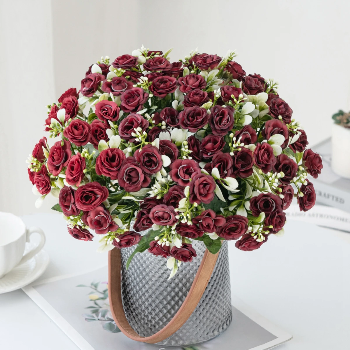 Künstliche Blumen Seidenrosen Hochzeits-Brautstrauß Heimtisch Outdoor-Garten Bogenbogen UV-Beständig DIY-Geschenk Raumdekoration – Detail 2