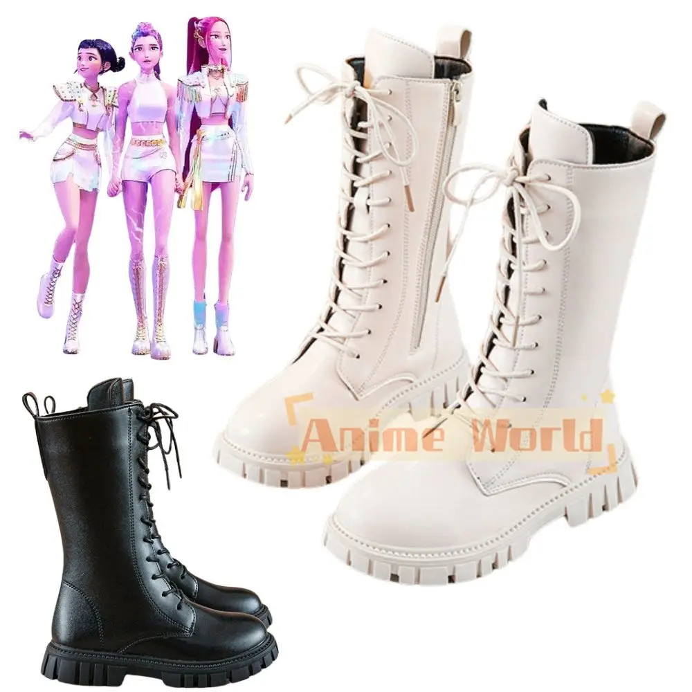 Kids Girls Kpop Demon Hunters Rumi Zoey Mira Cosplay Boots Shoes Child Leather Shoes Roleplay Halloween Carnival Costume Props