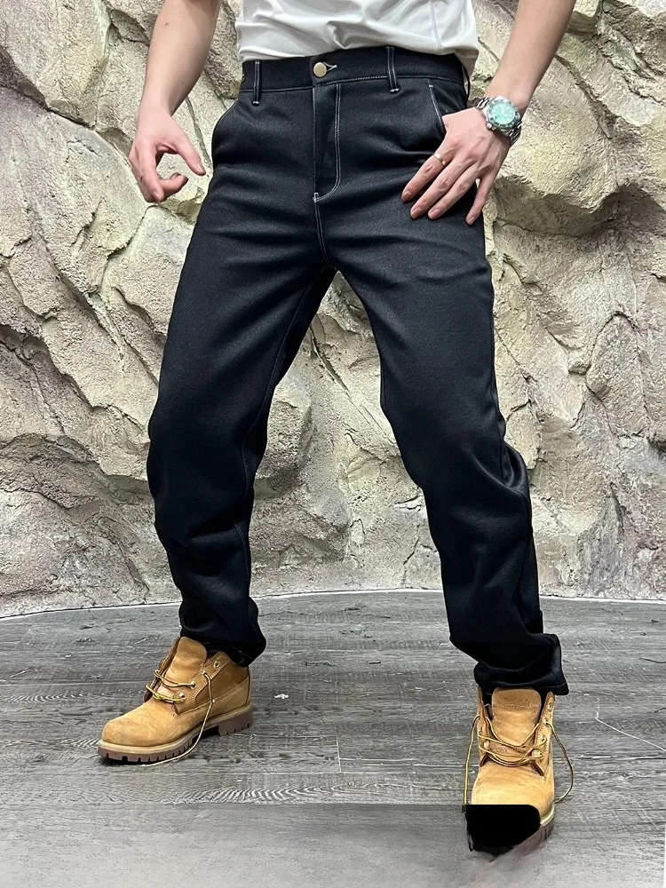 

Warm Fce Lined Straight Leg High Waist Men's Denim Jeans Casual Sle mid Autumn ential Comfortable High End Jeans