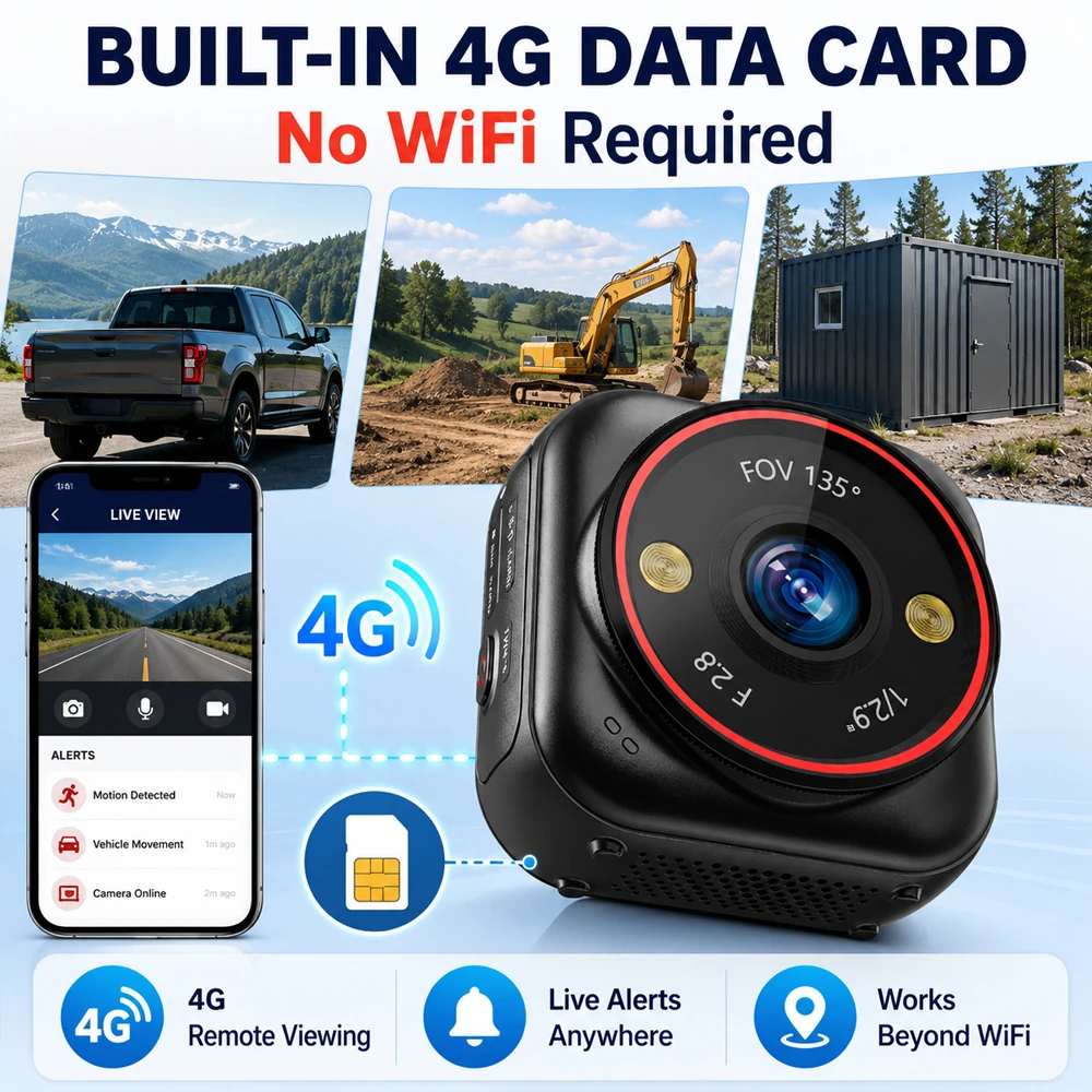 Built‑in 4G SIM Card No WiFi Required 4G AOV 5MP Security Camera 135° Wide Angle Color Night Vision Waterproof CCTV Cam