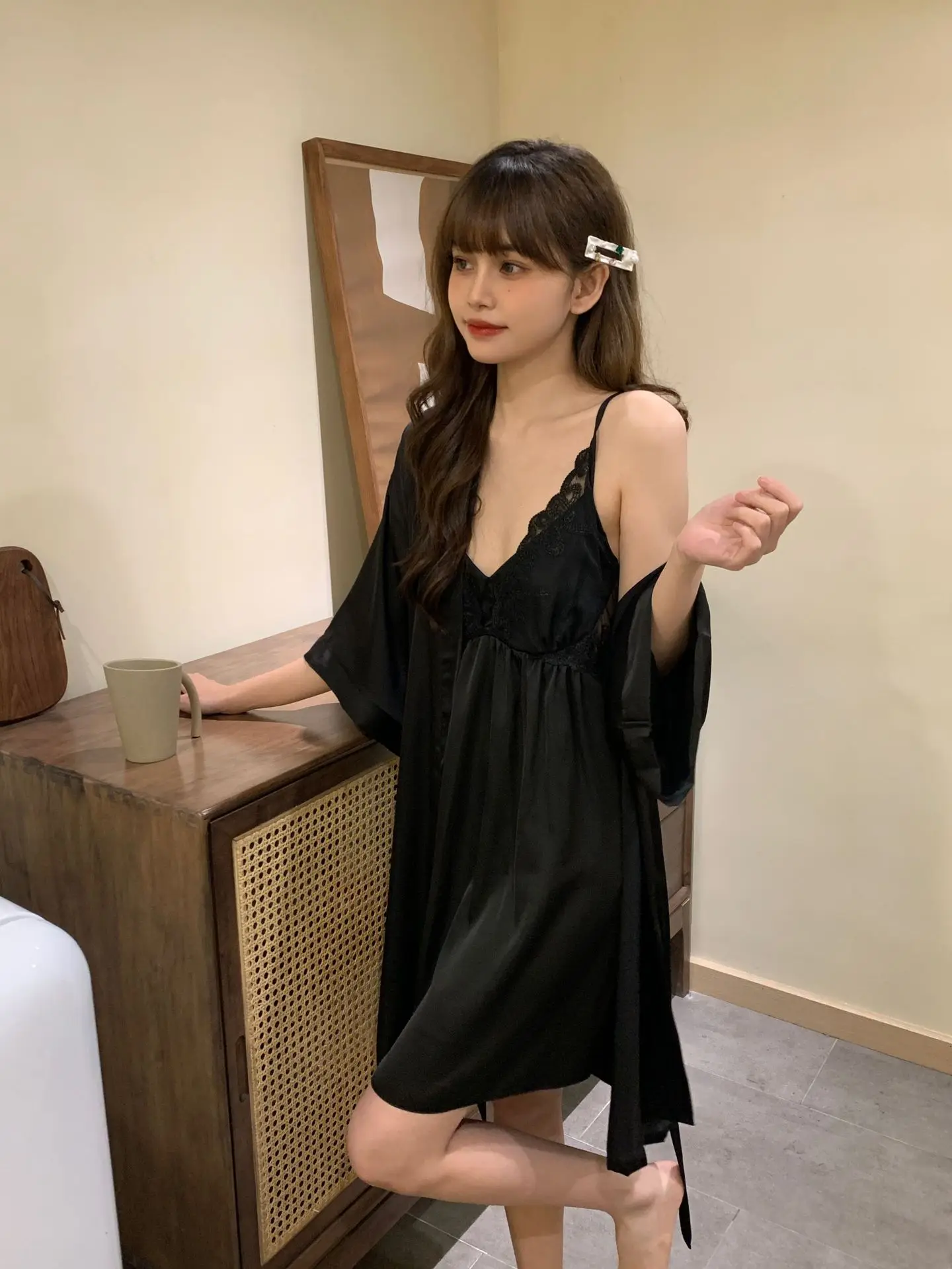 V-Neck Bride Bathrobe Gown Suit Women Kimono Robe Set Sexy Sleepwear Nightsuits Lace Hollow Out Nightgown Loungewear image 6