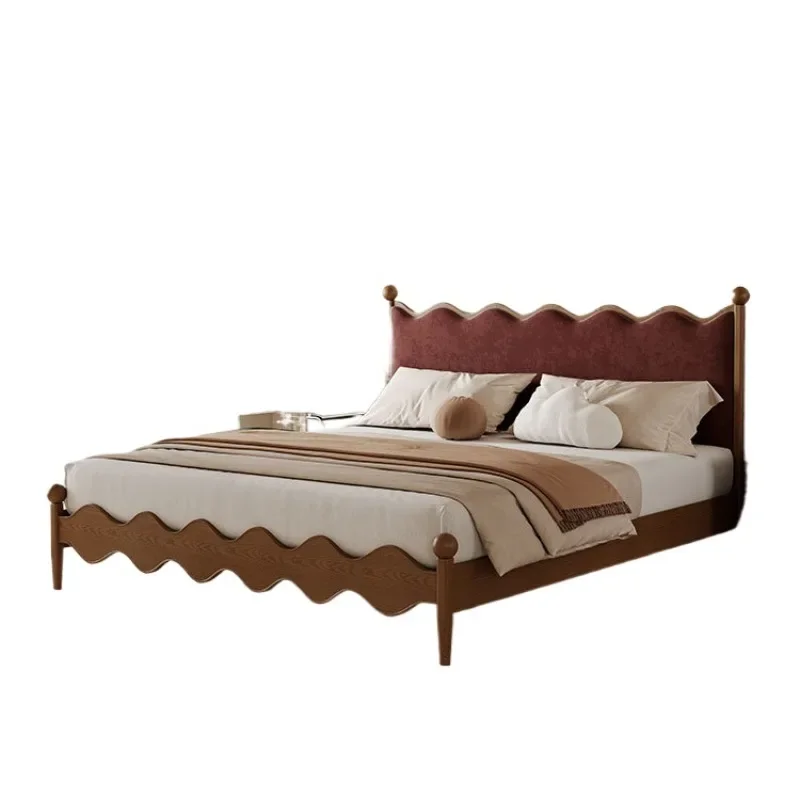 Double ash wood solid wood bed master bedroom space saving double 1 meter 8 double French retro bed