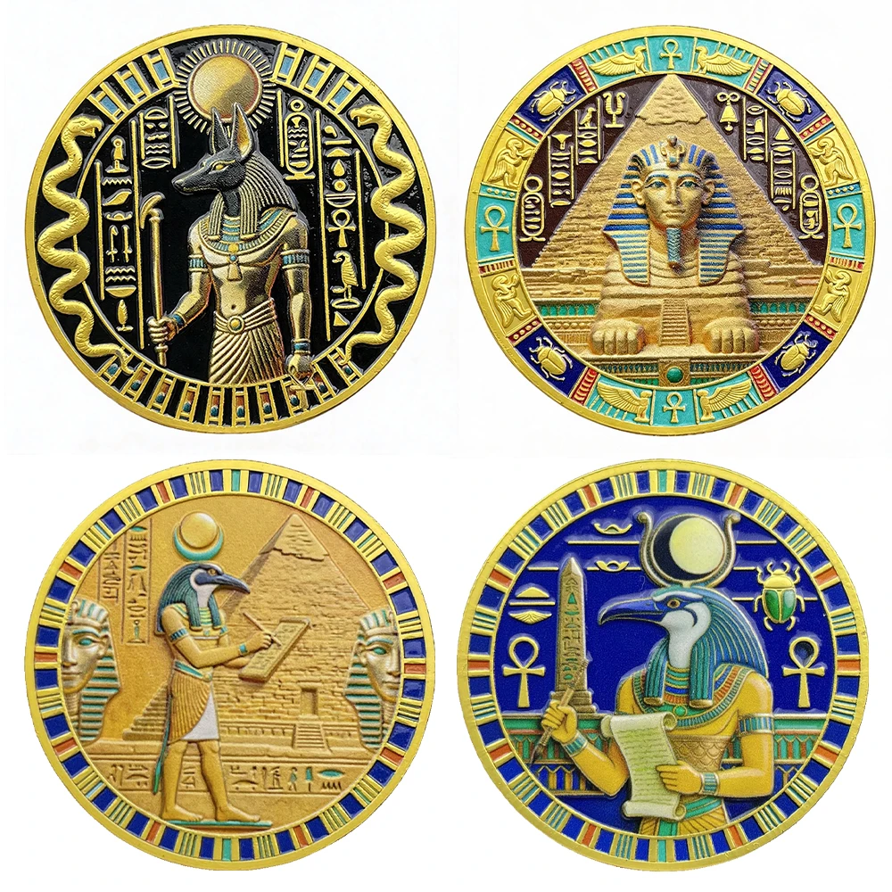 4PCS Ancient Egyptian Gold Coin Set Death Anubis Challenges Coins Pyramid Historical Artifact Coin Souvenir