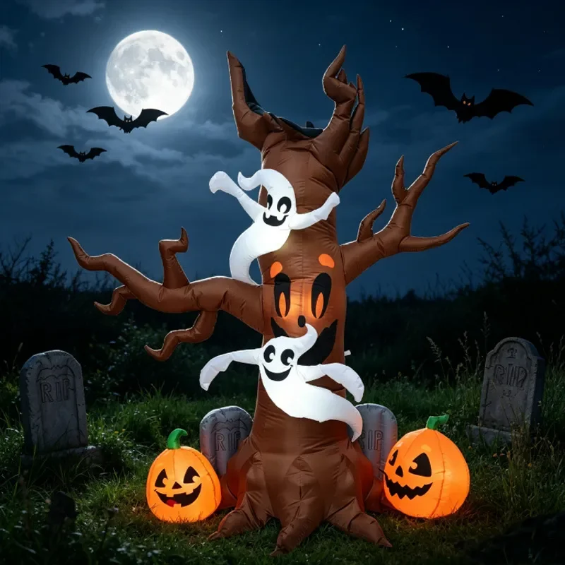 Halloween Inflatable Ghost Decoration LED Light Up Pumpkin Owl Yard Display Air Blow Up Model Outdoor Holiday Party Decor