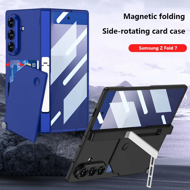 

Боковой вращающийся чехол-держатель для карт для Samsung Galaxy Z Fold 7 Fold7 5G, противоударная защитная задняя крышка с закаленным стеклом