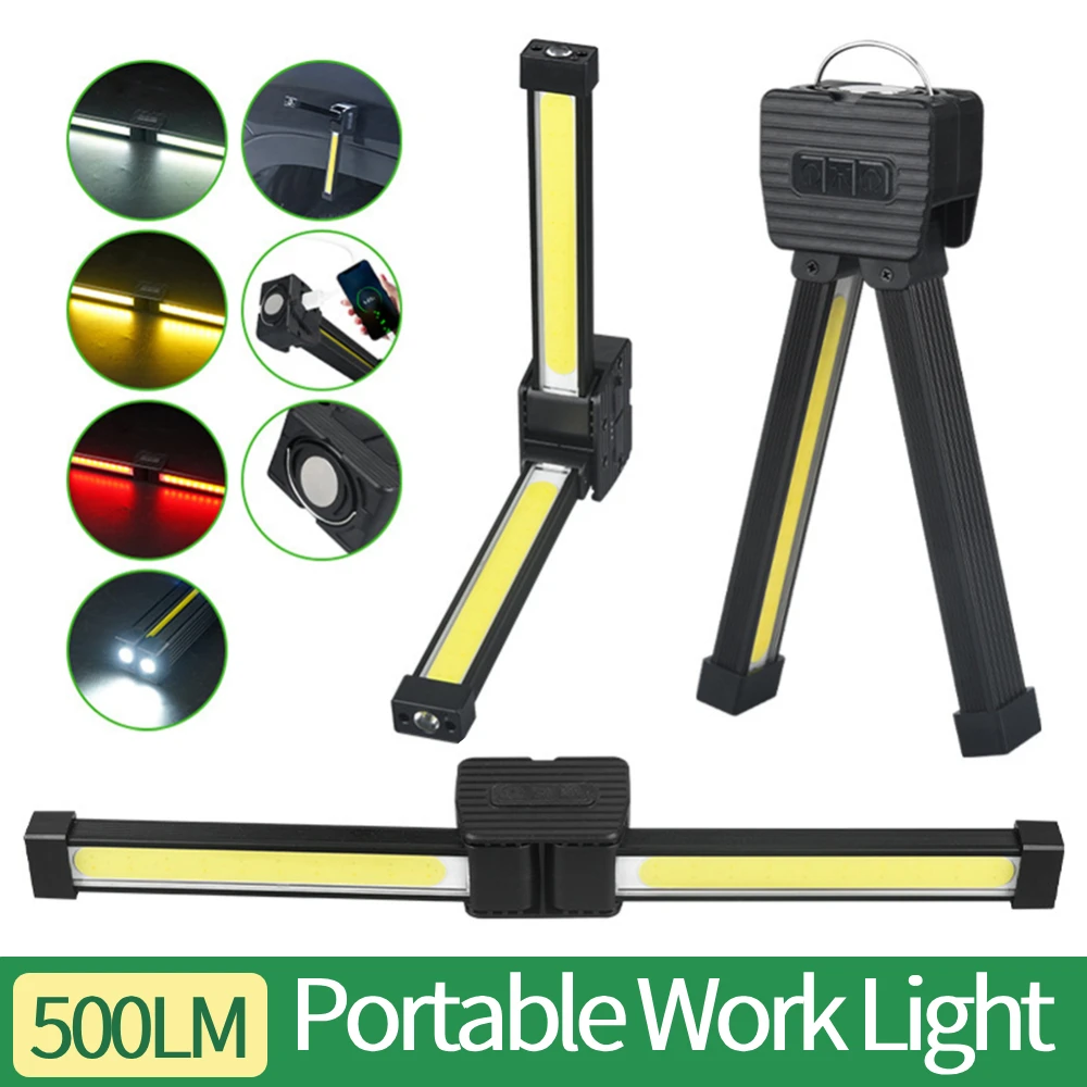 

Магнитный светодиодный фонарь 500 лм с крючком для подвешивания, портативный рабочий светильник для спортзала, USB-перезаряжаемый, для авторемонта