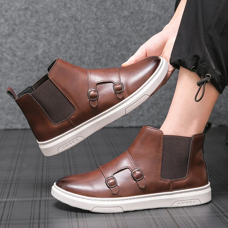 جديد أسود مزدوج مشبك الراهب تشيلسي أحذية للرجال أحذية فلكنيز أحذية رياضية برونو رجال الأعمال حجم 38-46 #6