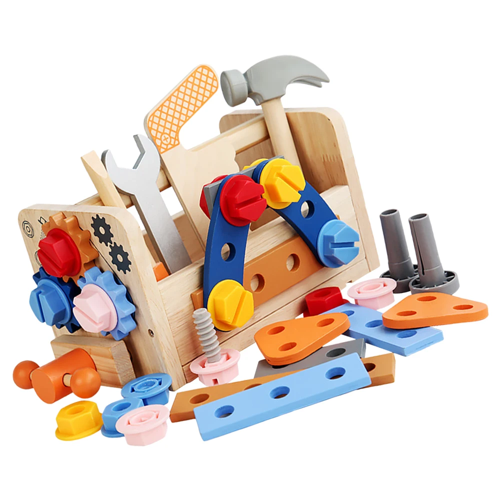 

Tool Case Wooden Basket Kid Kit Kids Puzzle Building Kits for Colorful Tools Toys Baby