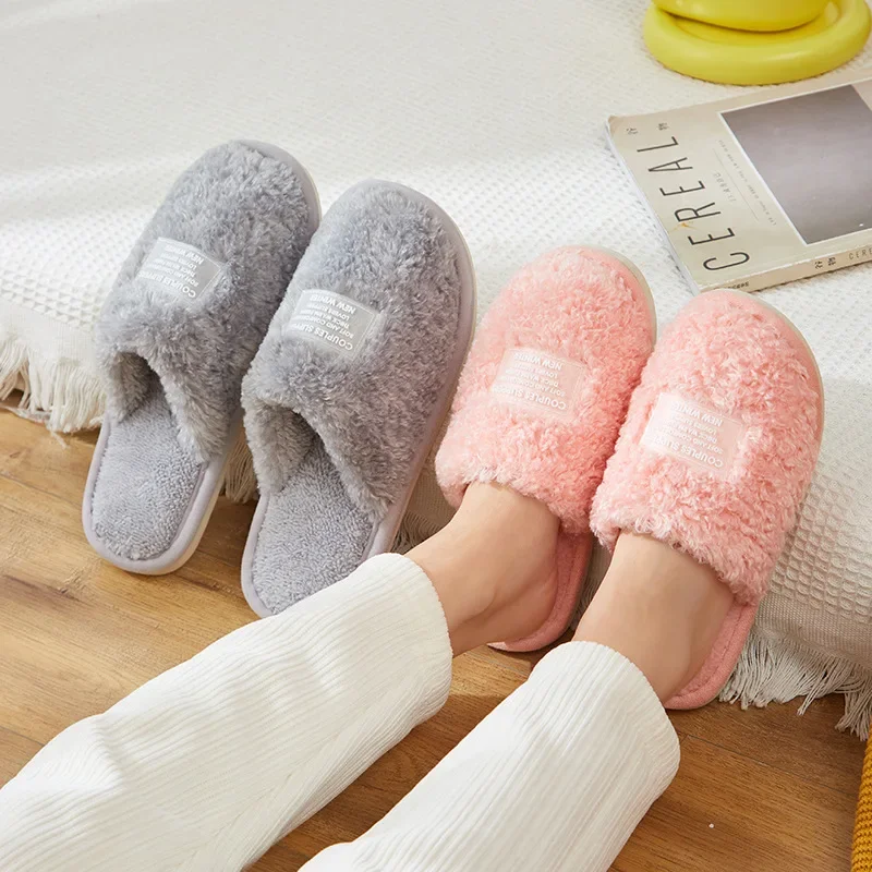 Men's cotton slippers in autumn and winter  indoor anti-skid home plush warm couple floor slippers for women in winter