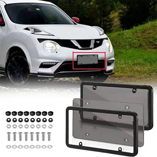

2pcs 12.6"X6.5" Unbreakable License Plate Covers&Frames-Front/Rear Protectors Complete Hardware