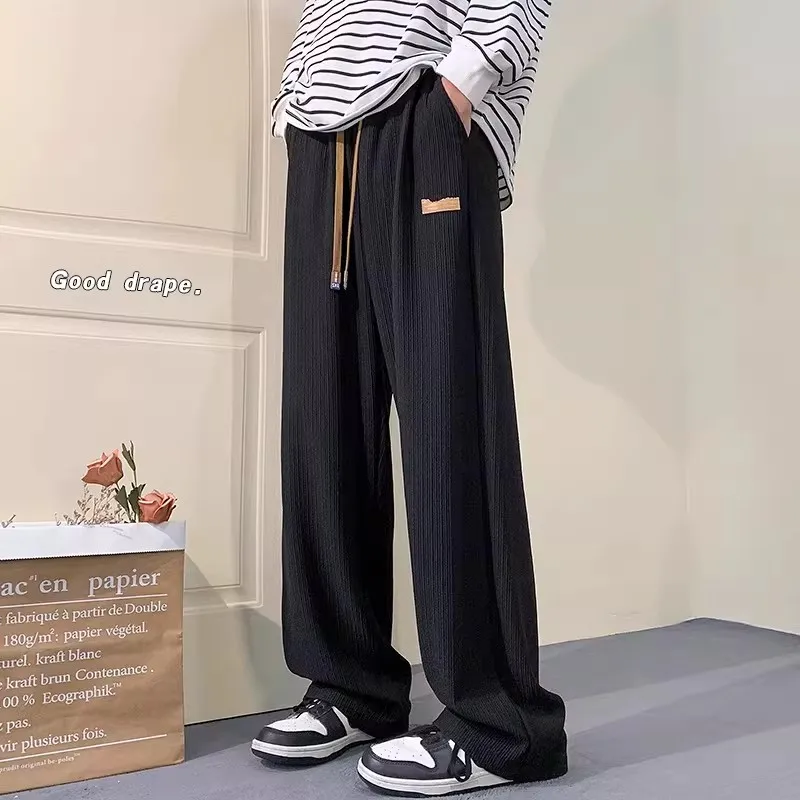 

Summer Large Size Ice Silk Drapey Casual Pants Men's Thin Trendy Loose Straight Leg Wide Leg Long Trousers Comfortable Polyes...